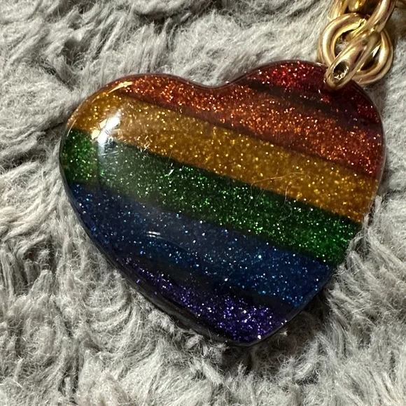 Coach Rainbow Glitter Heart Keychain with Gold Hardware - Picture 3 of 9